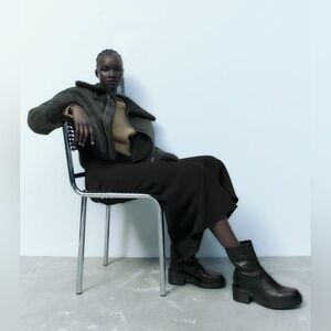 Zara Leather Ankle Platform Combat Boots Chunky Sole 1124/010 Women's Size 41